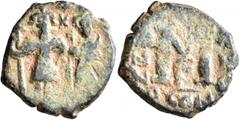 Byzantine Heraclius, with Heraclius Constantine, 610-641. Follis (Bronze, 22 mm, 4.92 g, 7 h), probably a contemporary imitation of a Heraclius follis of the 'Neapolis' series struck during the Arab B