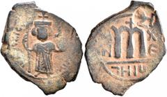 Early Medieval & Islamic ISLAMIC, Time of the Rashidun. Pseudo-Byzantine types. Fals (Bronze, 26 mm, 4.16 g, 12 h), imitating a EN T૪TO NIKA follis of Constans II, uncertain mint, circa AH 19-39 = AD 