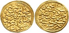 Early Medieval & Islamic ISLAMIC, Ottoman Empire. Mehmed II Fatih ('the Conqueror'), second reign, AH 855-886 / AD 1451-1481. Sultani (Gold, 20 mm, 3.53 g, 6 h), Qustantiniya, AH 883 = AD 1478/9. Pere