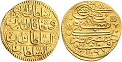 Early Medieval & Islamic ISLAMIC, Ottoman Empire. Mustafa II, AH 1106-1115 / AD 1695-1703. Ashrafi (Gold, 21 mm, 3.46 g, 5 h), Qustantiniya, AH 1106 = AD 1695. Pere 485. Sultan 936. A beautiful exampl