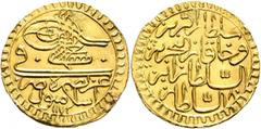Early Medieval & Islamic ISLAMIC, Ottoman Empire. Mustafa III, AH 1171-1187 / AD 1757-1774. Zeri Mahbub (Gold, 21 mm, 2.64 g, 12 h), Islambul, AH 1180 = AD 1766/7. Pere 617. Sultan 1170. Plugged hole,