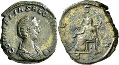 Roman Imperial Salonina, Augusta, 254-268. Sestertius (Orichalcum, 30 mm, 24.09 g, 1 h), Rome, 260-261. CORNELIA SALONINA AVG Diademed and draped bust of Salonina to right. Rev. VESTA / S C Vesta seat