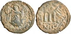 Early Medieval & Islamic ISLAMIC, Time of the Rashidun. Pseudo-Byzantine types. Fals (Bronze, 23 mm, 3.49 g, 7 h), imitating a EN T૪TO NIKA follis of Constans II, without mint and date, circa AH 19-39