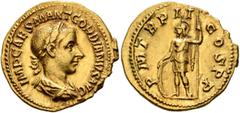 The Birger Bentsen Collection Gordian III, 238-244. Aureus (Gold, 20 mm, 4.80 g, 6 h), Rome, 239. IMP CAES M ANT GORDIANVS AVG Laureate, draped and cuirassed bust of Gordian III to right, seen from be