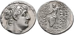Greek SELEUKID KINGS OF SYRIA. Antiochos IX Eusebes Philopator (Kyzikenos), 114/3-95 BC. Tetradrachm (Silver, 29 mm, 15.94 g, 12 h), Antiochia on the Orontes. Third reign, circa 96-95. Diademed head o