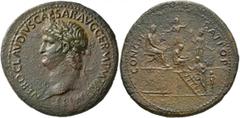 Roman Imperial Nero, 54-68. Sestertius (Orichalcum, 38 mm, 27.24 g, 7 h), Rome, circa 63. NERO CLAVDIVS CAESAR AVG GERM P M TR P IMP P P Laureate head of Nero to left. Rev. CONG II DAT POP Nero, on th