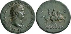 Roman Imperial Nero, 54-68. Sestertius (Orichalcum, 35 mm, 26.00 g, 6 h), Rome, 64. NERO CLAVDIVS CAESAR AVG GER PM TR P IMP P P Laureate head of Nero to right, wearing aegis. Rev. DECVRSIO / S - C Ne