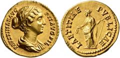 Roman Imperial Faustina Junior, Augusta, 147-175. Aureus (Gold, 20 mm, 7.25 g, 7 h), Rome, circa 147-150. FAVSTINAE AVG PII AVG FIL Draped bust of Faustina Junior to right with band of pearls in her h
