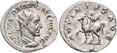 Roman Imperial Trajan Decius, 249-251. Antoninianus (Silver, 23 mm, 4.46 g, 6 h), Rome. IMP C M Q TRAIANVS DECIVS AVG Radiate and cuirassed bust of Trajan Decius to right, seen from behind. Rev. ADVEN