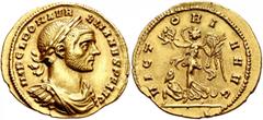 Roman Imperial Aurelian, 270-275. Aureus (Gold, 21 mm, 4.23 g, 12 h), Mediolanum, mid to end 272. IMP C L DOM AVRELIANVS P F AVG Laureate, draped and cuirassed bust of Aurelian to right. Rev. VICTORIA