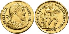 Roman Imperial Julian II, 360-363. Solidus (Gold, 21 mm, 4.49 g, 11 h), Antiochia on the Orontes, 361-363. FL CL IVLIA-NVS P F AVG Pearl-diademed, draped and cuirassed bust of Julian II with long bear