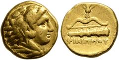 Greek KINGS OF MACEDON. Philip II, 359-336 BC. 1/4 Stater (Gold, 11 mm, 2.12 g, 11 h), Pella, struck under Philip II or Alexander III, circa 340-328. Head of Herakles to right, wearing lion skin headd