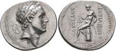 Greek SELEUKID KINGS OF SYRIA. Antiochos IV Epiphanes, 175-164 BC. Tetradrachm (Silver, 32 mm, 17.08 g, 12 h), Ake-Ptolemais, circa 170-168. Diademed head of Antiochos IV to right; above, star. Rev. B