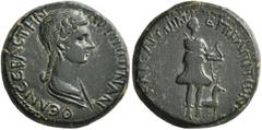 Roman Provincial LYDIA. Hierocaesaraea. Agrippina Junior, Augusta, 50-59. Assarion (Bronze, 18 mm, 4.83 g, 12 h), Kapitonos, magistrate. AΓPIΠΠINAN ΘЄAN CЄBACTHN Draped bust of Agrippina Junior to rig