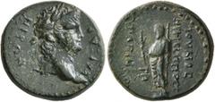 Roman Provincial LYDIA. Hypaepa. Nero, 54-68. Assarion (Bronze, 20 mm, 5.54 g, 12 h), Gaios Ioulios Hegesippos, grammateus, circa 66-68. ΝΕΡΩΝ ΚΑΙΣΑΡ Laureate head of Nero to right. Rev. ΙΟΥΛΙΟΣ / ΗΓΗ