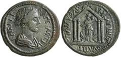 Roman Provincial LYDIA. Magnesia ad Sipylum. Crispina, Augusta, 178-182. Diassarion (Bronze, 27 mm, 10.58 g, 6 h), Ail. Attikos Quadratos, strategos, circa 180-182. KPICΠEINA CEBACTH Draped bust of Cr