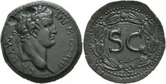 Roman Provincial SYRIA, Seleucis and Pieria. Antioch. Otho, 69. 'As' (Bronze, 30 mm, 14.27 g, 12 h). IMP•M•OTHO CAE AVG Laureate head of Otho to right. Rev. Large S•C within laurel wreath. McAlee 321c