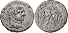 Roman Provincial SYRIA, Seleucis and Pieria. Antioch. Caracalla, 198-217. Tetradrachm (Billon, 26 mm, 13.95 g, 1 h), 215-217. •ΑΥΤ•Κ•Μ Α•••ΑΝΤΩΝЄΙΝΟC•C•ЄΒ• Laureate head of Caracalla to right. Rev. •Δ