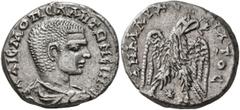 Roman Provincial SYRIA, Seleucis and Pieria. Laodicea ad Mare. Diadumenian, as Caesar, 217-218. Tetradrachm (Billon, 24 mm, 12.46 g, 5 h). ΚAIC•M OΠЄΛ•ANTΩNЄINOC Bare-headed, draped and cuirassed bust