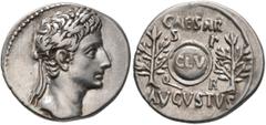 Roman Imperial Augustus, 27 BC-AD 14. Denarius (Silver, 18 mm, 3.65 g, 7 h), uncertain mint in Spain (Colonia Caesaraugusta?), circa 19 BC. Head of Augustus to right, wearing oak wreath. Rev. CAESAR A