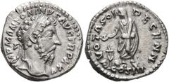 Roman Imperial Marcus Aurelius, 161-180. Denarius (Silver, 18 mm, 3.61 g, 5 h), Rome, 171. IMP M ANTONINVS AVG TR P XXV Laureate head of Marcus Aurelius to right. Rev. VOTA SOL DECENN / COS III Marcus