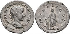 Roman Imperial Gordian III, 238-244. Antoninianus (Silver, 23 mm, 3.71 g, 5 h), Rome, 240. IMP CAES M ANT GORDIANVS AVG Radiate, draped and cuirassed bust of Gordian III to right, seen from behind. Re