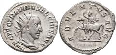 Roman Imperial Trajan Decius, 249-251. Antoninianus (Silver, 23 mm, 5.31 g, 7 h), Rome. IMP C M Q TRAIANVS DECIVS AVG Radiate and cuirassed bust of Trajan Decius to right, seen from behind. Rev. ADVEN