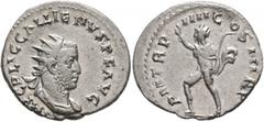 Roman Imperial Gallienus, 253-268. Antoninianus (Silver, 22 mm, 3.47 g, 12 h), Rome, 255-256. IMP C P LIC GALLIENVS P F AVG Radiate and cuirassed bust of Gallienus to right. Rev. P M TR P IIII COS III
