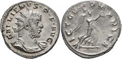 Roman Imperial Gallienus, 253-268. Antoninianus (Silver, 21 mm, 3.18 g, 11 h), Cologne, 257-258. GALLIENVS•P•F•AVG Radiate and cuirassed bust of Gallienus to right. Rev. VICT GERMANICA Victory advanci