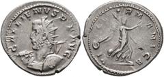 Roman Imperial Gallienus, 253-268. Antoninianus (Silver, 22 mm, 3.91 g, 12 h), Cologne, 257-258. GALLIENVS•P•F•AVG Radiate and cuirassed bust of Gallienus to left, holding spear in his right hand and 