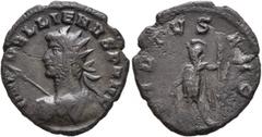 Roman Imperial Gallienus, 253-268. Antoninianus (Bronze, 21 mm, 2.44 g, 12 h), Mediolanum, 263. IMP GALLIENVS P AVG Radiate bust of Gallienus to left, seen from behind, holding spear in his right hand
