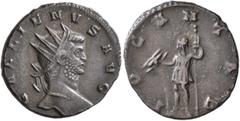 Roman Imperial Gallienus, 253-268. Antoninianus (Bronze, 20 mm, 3.29 g, 11 h), Siscia, 263. GALLIENVS AVG Radiate head of Gallienus to right. Rev. IO CANTAB Jupiter standing front in military attire, 