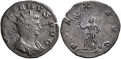 Roman Imperial Gallienus, 253-268. Antoninianus (Silvered bronze, 21 mm, 2.84 g, 12 h), Siscia, 263. GALLIENVS AVG Radiate and draped bust of Gallienus to right. Rev. PAX AVG Pax advancing left, holdi