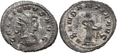 Roman Imperial Gallienus, 253-268. Antoninianus (Silvered bronze, 23 mm, 4.15 g, 6 h), Rome, 264-265. GALLIENVS AVG Radiate and cuirassed bust of Gallienus to right. Rev. ABVNDANTIA AVG Abundantia sta