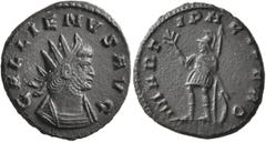 Roman Imperial Gallienus, 253-268. Antoninianus (Bronze, 20 mm, 3.54 g, 7 h), Rome, 265-266. GALLIENVS AVG Radiate and cuirassed bust of Gallienus to right. Rev. MARTI PACIFERO Mars standing front, he