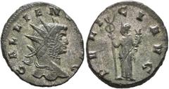 Roman Imperial Gallienus, 253-268. Antoninianus (Silvered bronze, 20 mm, 3.36 g, 12 h), Siscia, 266-267. GALLIENVS AVG Radiate head of Gallienus to right. Rev. FELICI AVG Felicitas standing front, hea