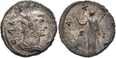 Roman Imperial Gallienus, 253-268. Antoninianus (Silvered bronze, 18 mm, 4.00 g, 7 h), Siscia, 267-268. GALLIENVS AVG Radiate, draped and cuirassed bust of Gallienus to right, seen from behind. Rev. P
