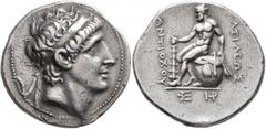 Greek SELEUKID KINGS OF SYRIA. Antiochos I Soter, 281-261 BC. Tetradrachm (Silver, 31 mm, 16.87 g, 1 h), Magnesia on Mount Sipylos (?). Diademed head of Antiochos I to right. Rev. BAΣIΛEΩΣ - ANTIOXOY 