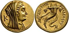 Greek PTOLEMAIC KINGS OF EGYPT. Arsinoe II, wife of Ptolemy II, died 270 BC. Mnaieion or Oktadrachm (Gold, 28 mm, 27.95 g, 12 h), Alexandria, struck under Ptolemy VI and/or VIII, circa 204-116. Veiled