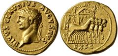 Roman Imperial Divus Claudius, died 54. Aureus (Gold, 19 mm, 7.49 g, 5 h), Lugdunum, struck under Nero, October-December 54. DIVVS CLAVDIVS AVGVSTVS Laureate head of Divus Claudius to left. Rev. EX S 