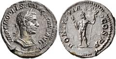 Roman Imperial Macrinus, 217-218. Denarius (Silver, 19 mm, 2.90 g, 11 h), Rome, summer 217-early 218. IMP C M OPEL SEV MACRINVS AVG Laureate and cuirassed bust of Macrinus with short beard to right. R