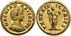 Roman Imperial Magnia Urbica, Augusta, 283-285. Aureus (Gold, 20 mm, 4.23 g, 11 h), Rome, 284. MAGNIA VRBICA AVG Diademed and draped bust of Magnia Urbica to right. Rev. VENERI VICTRICI Venus standing