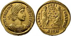 Roman Imperial Constantius II, 337-361. Solidus (Gold, 22 mm, 4.49 g, 12 h), Sirmium, 351-355. FL IVL CONSTAN-TIVS PERP AVG Pearl-diademed, draped and cuirassed bust of Constantius II to right. Rev. G