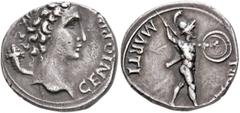 Civil War 68-69 AD Forces of Galba in Spain. Anonymous, 3 April-2nd half of June 68. Denarius (Silver, 17 mm, 3.73 g, 6 h), uncertain mint in Spain. Group II. GENIO P R Youthful head of the Genius of 