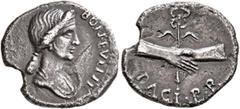 Civil War 68-69 AD Forces of Galba in Spain. Anonymous, 3 April-2nd half of June 68. Denarius (Silver, 18 mm, 2.97 g, 6 h), uncertain mint in Spain. Group VII. BON EVENT Diademed and draped bust of Bo