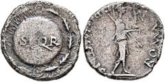 Civil War 68-69 AD Forces of Galba in Spain. Anonymous, 3 April-2nd half of June 68. Denarius (Silver, 17 mm, 3.08 g, 5 h), uncertain mint in Spain. Spanish round shield inscribed S P Q R; all within 