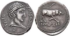 Civil War 68-69 AD Forces of Galba in Spain. In the name of Divus Augustus, died AD 14. Denarius (Silver, 17 mm, 3.45 g, 10 h), uncertain mint in Spain. Group A.VIII, 3 April-2nd half of June 68. AVGV