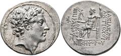 Greek SELEUKID KINGS OF SYRIA. Antiochos IV Epiphanes, 175-164 BC. Tetradrachm (Silver, 34 mm, 16.74 g, 12 h), Antiochia on the Orontes, 168-164. Diademed head of Antiochos IV to right. Rev. BAΣIΛEΩΣ 