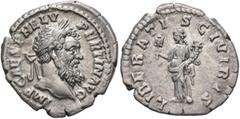 Roman Imperial Pertinax, 193. Denarius (Silver, 19 mm, 3.00 g, 12 h), Rome. IMP CAES P HELV PERTIN AVG Laureate head of Pertinax to right. Rev. LIBERATIS CIVIBVS Liberalitas standing front, head to le