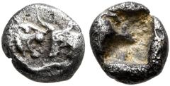 Greek KINGS OF LYDIA. Kroisos, circa 560-546 BC. 1/24 Stater (Silver, 7 mm, 0.37 g), Sardes. Confronted foreparts of a lion and a bull. Rev. Rough incuse square. GRPC Lydia S9. Klein 562. SNG Kayhan 1
